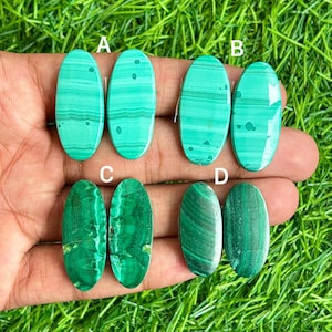Malachite Pair Cabochon, Cabochon Pair Gemstone,Malachite Matched Pair Cabochon, lot for Jewelry making ,ring, pendant , Bracelet making
