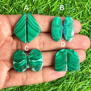 Malachite Pair Cabochon, Cabochon Pair Gemstone,Malachite Matched Pair Cabochon, lot for Jewelry making ,ring, pendant , Bracelet making