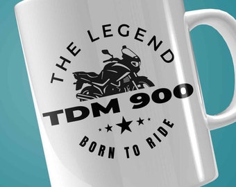 bedruckte Tasse -  TDM 900,  Born to Ride, The Legend, Geschenk für Motorradfahrer, weißer Keramik Becher