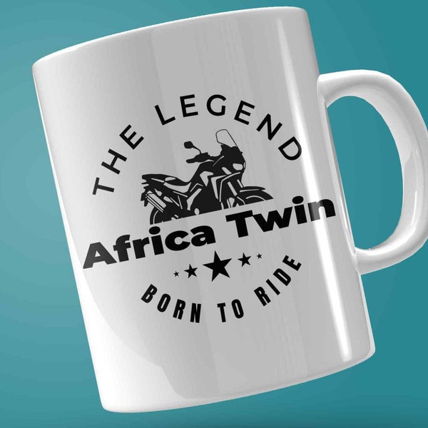 bedruckte Tasse – Africa Twin, Born to Ride, the Legend, für Enduro Fans, Geschenk für Biker und Motorradfahrer, Kaffee Becher bedruckt