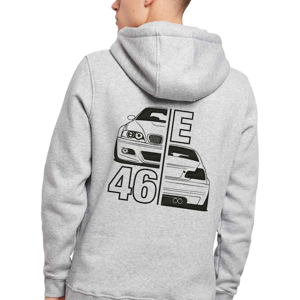 Hoody - E46 split, BMW E46 Print, für BMW M3 Fans, BMW 3er & Modern Car, Bimmer Fans, Geschenk für Autoliebhaber, Heavy Hoody 300 Gramm