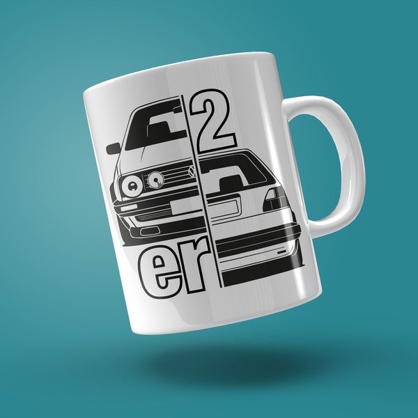 bedruckte Tasse - 2er Split, VW Golf 2 Print, für VW Fans, 2er und GTI Fan, Geschenk für Autoliebhaber, Kaffee Becher