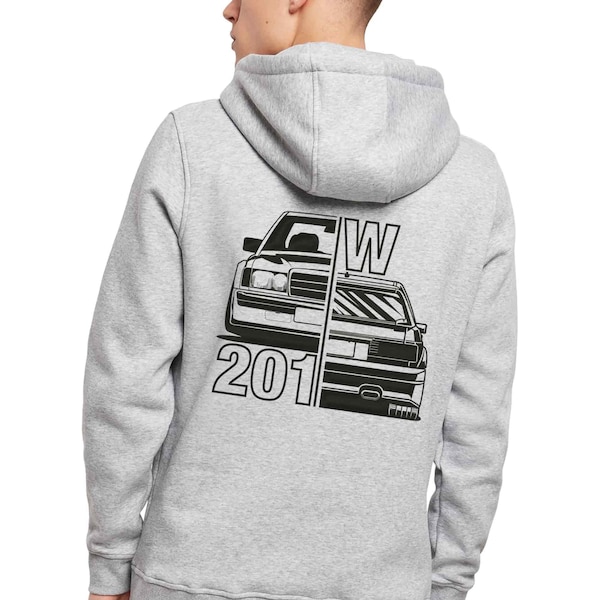 Hoody - W201 split -  für alle Mercedes C-Klasse Fans, Vector Style Print, Youngtimer, 190er Babybenz Oldtimer, Heavy Hoody 300 Gramm