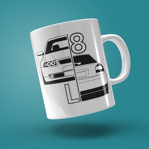 printed mug - 8L split, A3 (type L) print, for A3 & S3 fans, gift for car lovers, S Line, white ceramic