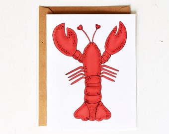 Larry the Lobster Notecard / Style nautique / Décor côtier / Illustré à la main / Amoureux de l’océan / Vie marine / Côtière de la Nouvelle-Angleterre