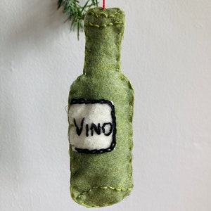 Wine Bottle Ornament Recycled Felt Hand Embroidery Valentine Gift Stocking Stuffer Pinot Noir Cabernet Sauvignon Merlot Rioja Red Wine Lover image 1