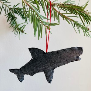 Shark Ornament, Nautical Style, Recycled Felt Hand Embroidery Coastal Decor Hand Crafted Valentine Gift Maine Massachusetts Great White Jaw image 2