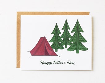 Happy Father's Day Camping Card / Greeting Cards / Camp Out / Tent / Pines / Wilderness / Great Outdoors / Dads / Local Designer