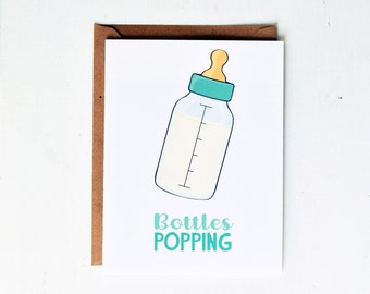 Bottles Popping Baby Card / New Baby / Baby Shower / Mamma to Be / Daddy to Be / Baby Bottle / Celebration / Greeting Card / Local Designer