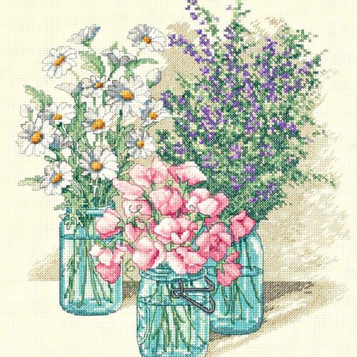 Flowers in Mason Jars Cross Stitch Kit by Dimensions Etsy