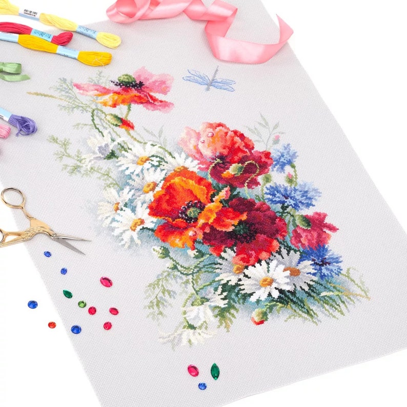 100061 Poppies and Daisies. Magic Needle Cross Stitch Kit Etsy