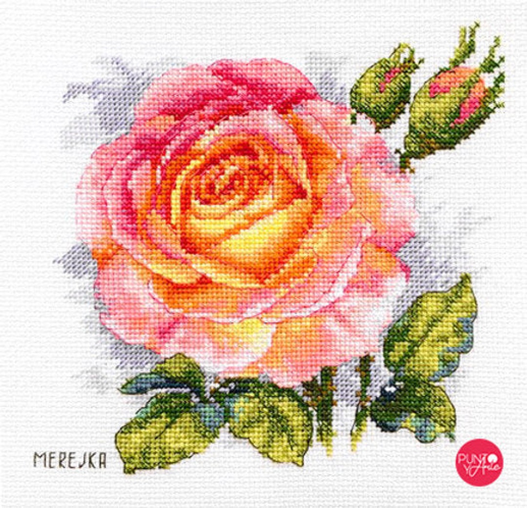 Merejka Kreuzstich-Set In Rosa – Inkl. Aida-Stoff, DMC-Garne, Nadel Und Anleitung, Motiv 15 X 15 Cm