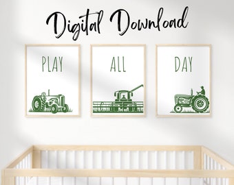 Farm Boy Room Prints | Set of 3 Boys Wall Prints | Farm Nursery Decor | Tractor Wall Decor | Tractor Nursery Decor | Boys Room Harvest Art