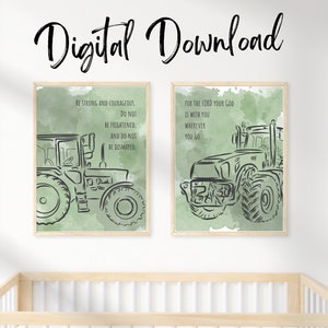 Farm Boy Room Prints | Set of 2 Boys Nursery | Tractor Nursery Decor | Tractor Wall Decor | Bible Verse Boys Room | Bible Verse Wall Prints