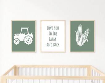 Stampe per la stanza del ragazzo della fattoria / Set di 3 stampe murali per ragazzi / Decorazione della stanza del bambino della fattoria / Decorazione della parete del trattore / Decorazione della stanza del bambino del trattore / Camera del bambino del mais della fattoria