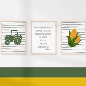 Farm Boy Room Prints | Set of 3 Boys Room | Tractor Bedroom Decor | Tractor Wall Decor | Bible Verse Boys Room | Bible Verse Wall Prints