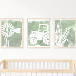 Farm Boy Room Prints | Set of 3 Boys Nursery | Tractor Nursery Decor | Tractor Pictures | Farm Vehicle Boys Room | Toddler Wall Prints