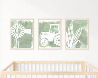 Bauernhof Jungen Raum Drucke | 3er-Set Jungen Kinderzimmer | Traktor Kinderzimmer Dekor | Traktor | Bilder Bauernhof Fahrzeug Jungenzimmer | Kinderzimmer Wandbilder