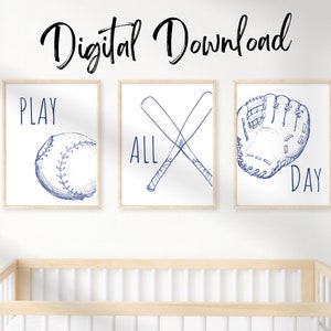 Baseball Boys Room | Set of 3 | Baseball Wall Decor | Baseball Printable Wall Art | Sports Room Wall Prints | Baseball Nursery Decor