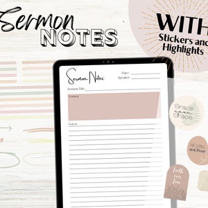 GoodNotes Predigt Kirchennotizen | Notizen zum Bibelstudien | Digitale Kirchennotizen | Christliche Zeitschrift Vorlage | GoodNotes Aufkleber und Highlights