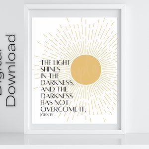 John 1:5 Sign | Light Shines in Darkness | Minimalist Wall Decor | Christian Printable Wall Art | Scripture Verse Digital Print