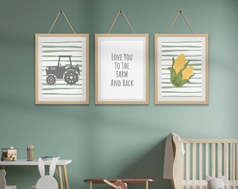 Stampe per cameretta di bambini con tema fattoria / Set di 3 stampe da parete per bambini / Decorazioni per cameretta con tema fattoria / Decorazioni da parete con tema trattore / Decorazioni per cameretta con tema trattore / Cameretta per bambini con tema fattoria e mais