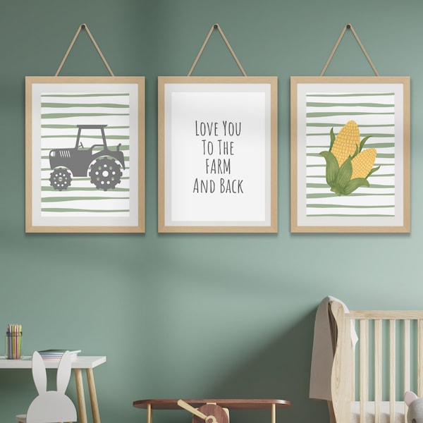 Farm Boy Zimmer Prints | 3er Set Wandbilder | Bauernhof Kinderzimmer Dekor | Traktor Wanddeko | Traktor Kinderzimmer Dekor | Bauernhof Mais Babyzimmer