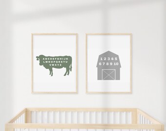 Farm Boy Room Prints | Set of 2 Boys Wall Prints | Farm Nursery Decor | Cow Wall Decor | ABC Boys Room | Barn Nursery Prints | Cow Prints