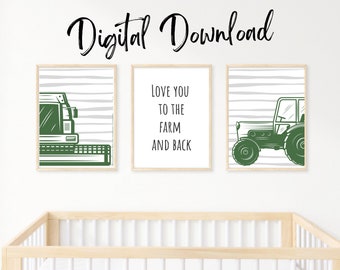 Stampe per la stanza del ragazzo della fattoria / Set di 3 stampe murali per ragazzi / Decorazione della stanza del bambino della fattoria / Decorazione della parete del trattore / Decorazione della stanza del bambino del trattore / Camera del bambino del mais della fattoria