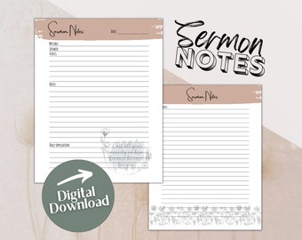 Sermon Church Notes Printable | Bible Study Notes | Church Printable Notebook | Christian Journal Template | GoodNotes Notes | Sermon Notes