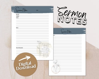 Sermon Church Notes Printable | Bible Study Notes | Church Printable Notebook | Christian Journal Template | GoodNotes Notes | Sermon Notes