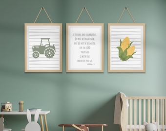 Farm Boy Room Prints | Set of 3 Boys Nursery | Tractor Nursery Decor | Tractor Wall Decor | Bible Verse Boys Room | Bible Verse Wall Prints