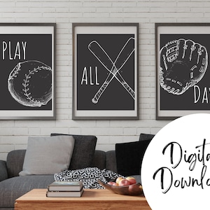 Baseball Boys Room | Set of 3 | Baseball Wall Decor | Baseball Printable Wall Art | Sports Room Wall Prints | Boys Baseball Decor