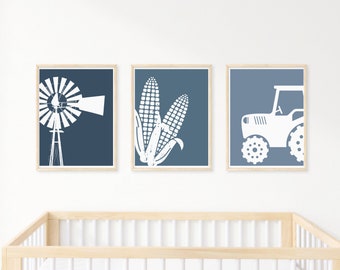 Bauernhof Jungen Raum Drucke | 3er-Set Jungen Kinderzimmer | Traktor Kinderzimmer Dekor | Traktor | Bilder Bauernhof Fahrzeug Jungenzimmer | Kinderzimmer Wandbilder