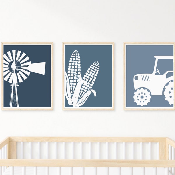 Farm Boy Room Prints | Set of 3 Boys Nursery | Tractor Nursery Decor | Tractor Pictures | Farm Vehicle Boys Room | Toddler Wall Prints