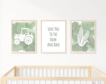 Stampe per la stanza del ragazzo della fattoria / Set di 3 stampe murali per ragazzi / Decorazione della stanza del bambino della fattoria / Decorazione della parete del trattore / Decorazione della stanza del bambino del trattore / Camera del bambino del mais della fattoria