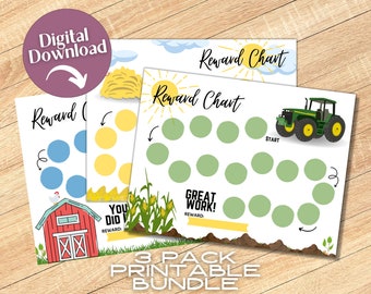 Farm Reward Chart Bundle, Printable Digital Download Toddler Worksheets, Boy Tractor Reward Chart, Toddler Sticker Chart