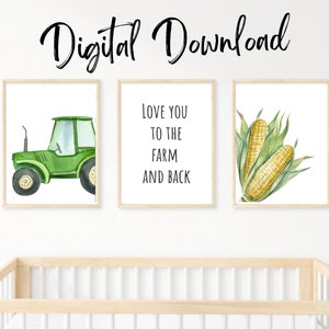 Farm Boy Room Prints | Set of 3 Boys Nursery | Tractor Nursery Decor | Tractor Pictures | Farm Vehicle Boys Room | Toddler Wall Prints