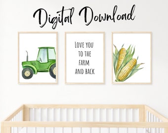 Bauernhof Jungen Raum Drucke | 3er-Set Jungen Kinderzimmer | Traktor Kinderzimmer Dekor | Traktor | Bilder Bauernhof Fahrzeug Jungenzimmer | Kinderzimmer Wandbilder