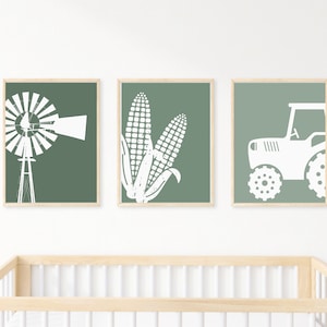 Farm Boy Room Prints | Set of 3 Boys Nursery | Tractor Nursery Decor | Tractor Pictures | Farm Vehicle Boys Room | Toddler Wall Prints