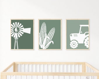 Farm Boy Room Prints | Set of 3 Boys Nursery | Tractor Nursery Decor | Tractor Pictures | Farm Vehicle Boys Room | Toddler Wall Prints