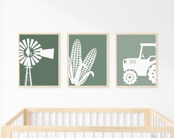 Farm Boy Zimmer Prints | 3er Set Jungen Kinderzimmer | Traktor Kinderzimmer Dekor | Traktor Bilder | Bauernhof Fahrzeug Jungenzimmer | Kinderzimmer Wandbilder