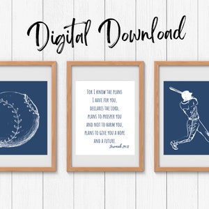 Baseball Boys Room | Set of 3 | Baseball Wall Decor | Baseball Printable Wall Art | Bible Verse Wall Prints | Baseball Nursery Decor