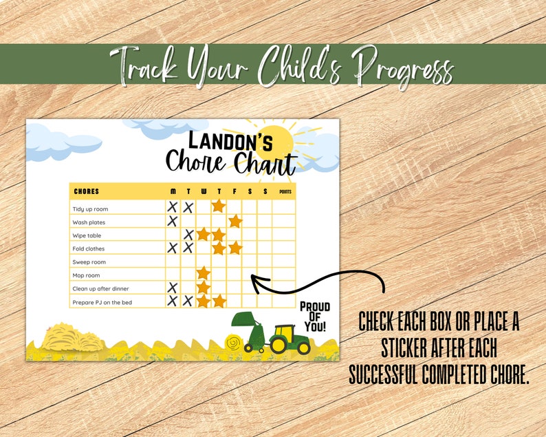 Farm Chore Chart Bundle Printable Digital Download Toddler Worksheets Boy Tractor Chore Chart