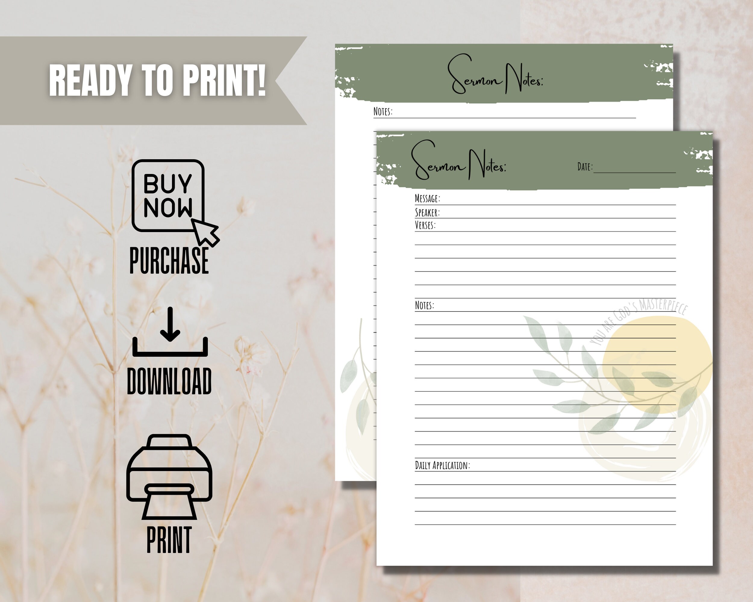 Sermon Church Notes Printable, Digital Download, Bible Study Notes ...