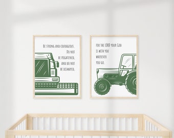 Farm Boy Room Prints | Set of 2 Boys Nursery | Tractor Nursery Decor | Tractor Wall Decor | Bible Verse Boys Room | Bible Verse Wall Prints