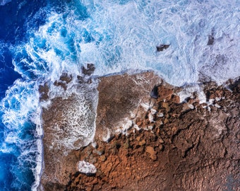 Australische Outback-Quobba Blowholes 3-Top Down-prachtige luchtfotografie-ruige kustlijn-Indische Oceaan-Canvas Print-Wall Art-Room Decor