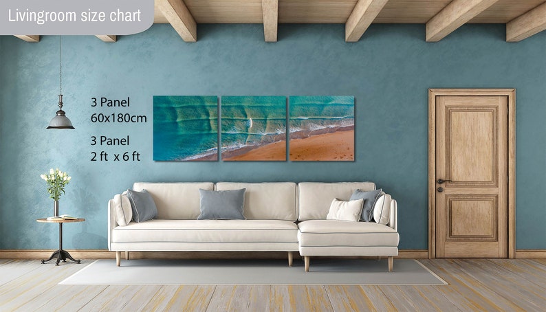 Australische Outback-verbazingwekkende tropische vierkante golven, vierkante golven, Cross Sea, luchtfoto strandprint, tropische oceaan, panorama, surfArtPrint, canvas print Canvas(3Panel)60x180 cm