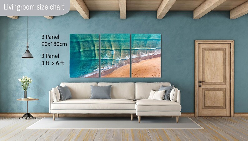 Australische Outback-verbazingwekkende tropische vierkante golven, vierkante golven, Cross Sea, luchtfoto strandprint, tropische oceaan, panorama, surfArtPrint, canvas print Canvas(3Panel)90x180 cm