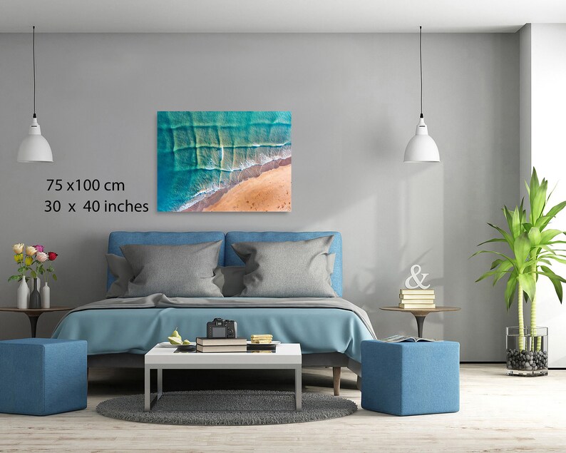 Australische Outback-verbazingwekkende tropische vierkante golven, vierkante golven, Cross Sea, luchtfoto strandprint, tropische oceaan, panorama, surfArtPrint, canvas print afbeelding 4